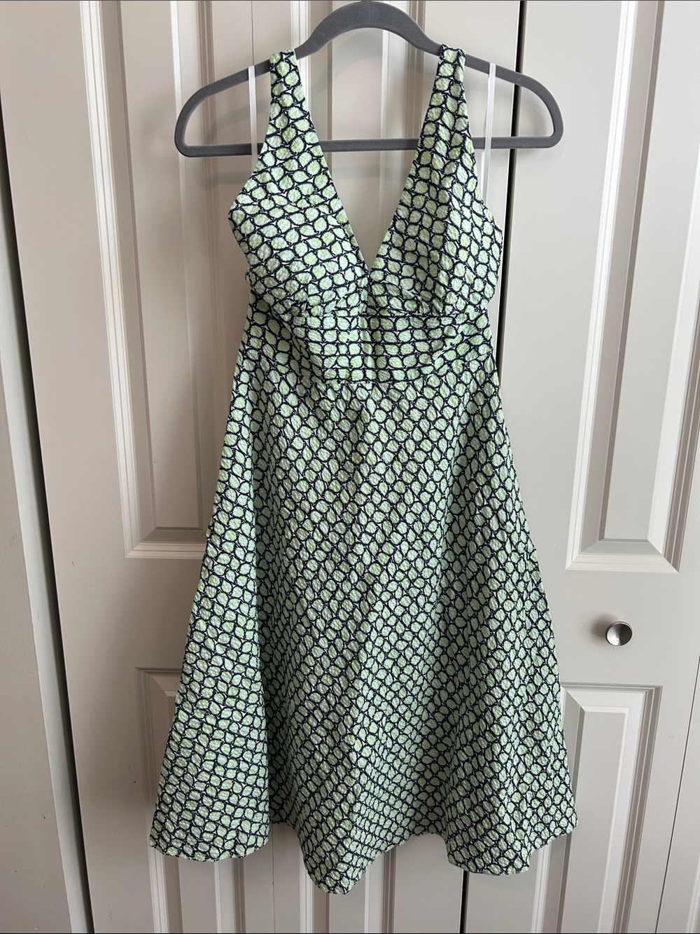 J. Crew Light Green and Navy Patterned Haltertop Dress